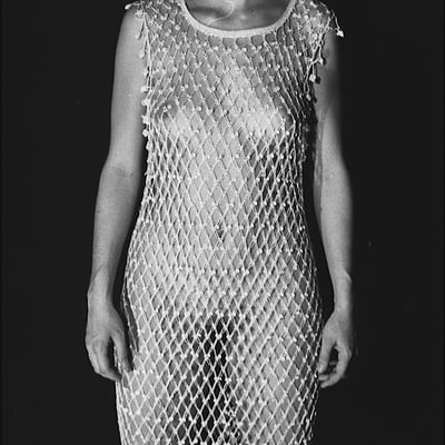 Femme en robe de soie métallique — Brigitte la Salope